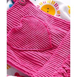 Babyhug Cotton Woven Frock with Half Sleeves Inner Tee & Tropical Theme Print - Dark Pink & White