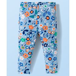 Babyhug Cotton Lycra Knit Full Length Butterfly & Polka Dot Printed Leggings Pack of 3 - Orange Blue & White