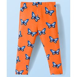 Babyhug Cotton Lycra Knit Full Length Butterfly & Polka Dot Printed Leggings Pack of 3 - Orange Blue & White