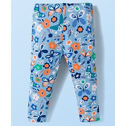 Babyhug Cotton Lycra Knit Full Length Butterfly & Polka Dot Printed Leggings Pack of 3 - Orange Blue & White