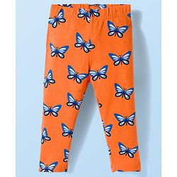 Babyhug Cotton Lycra Knit Full Length Butterfly & Polka Dot Printed Leggings Pack of 3 - Orange Blue & White