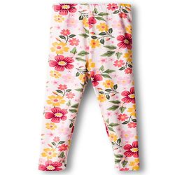 Babyhug Cotton Lycra Knit Full Length Floral Printed Leggings Pack of 3 - Navy Blue Pink & White