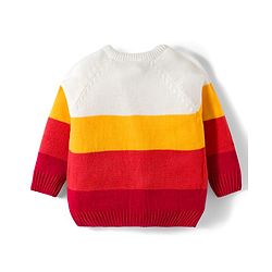 Babyhug Knit Full Raglan  Sleeves Front Open Sweater with Stripes - Red & White