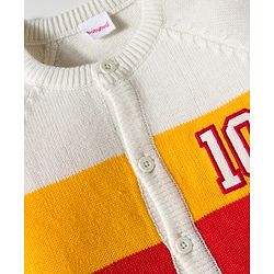Babyhug Knit Full Raglan  Sleeves Front Open Sweater with Stripes - Red & White