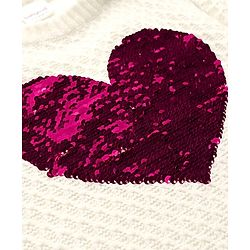 Babyhug Knitted Full Sleeves Pullover Sweater With Reversible Sequins - White