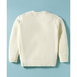 Babyhug Knitted Full Sleeves Pullover Sweater With Floral Embroidery - Off White