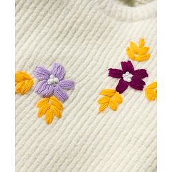 Babyhug Knitted Full Sleeves Pullover Sweater With Floral Embroidery - Off White
