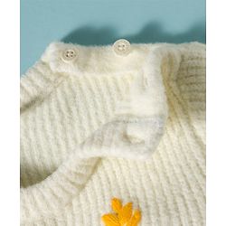 Babyhug Knitted Full Sleeves Pullover Sweater With Floral Embroidery - Off White