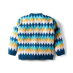 Babyhug Knit Full Sleeves Front Open Sweater Set with Diamond Design - Blue