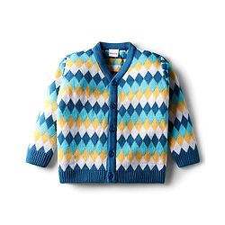Babyhug Knit Full Sleeves Front Open Sweater Set with Diamond Design - Blue