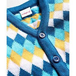 Babyhug Knit Full Sleeves Front Open Sweater Set with Diamond Design - Blue