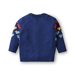 Babyhug Knitted Full Raglan Sleeves Pullover Sweater Set With Heart Design - Navy Blue