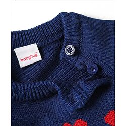 Babyhug Knitted Full Raglan Sleeves Pullover Sweater Set With Heart Design - Navy Blue