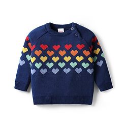 Babyhug Knitted Full Raglan Sleeves Pullover Sweater Set With Heart Design - Navy Blue