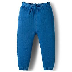 Babyhug Knit Full Sleeves Hooded Front Open Sweater Set with Stripes - Blue