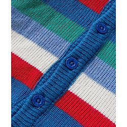 Babyhug Knit Full Sleeves Hooded Front Open Sweater Set with Stripes - Blue