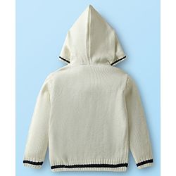 Babyhug Knitted Full Sleeves Front Open Hooded Sweater Set With Cable Knit Design & Giraffe Embroidery - White & Navy Blue