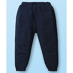 Babyhug Knitted Full Sleeves Front Open Hooded Sweater Set With Cable Knit Design & Giraffe Embroidery - White & Navy Blue
