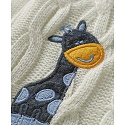 Babyhug Knitted Full Sleeves Front Open Hooded Sweater Set With Cable Knit Design & Giraffe Embroidery - White & Navy Blue