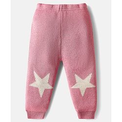 Babyhug Knitted Full Sleeves Pullover Sweater Set With Star Design - Cream & Pink