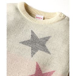 Babyhug Knitted Full Sleeves Pullover Sweater Set With Star Design - Cream & Pink