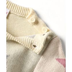 Babyhug Knitted Full Sleeves Pullover Sweater Set With Star Design - Cream & Pink