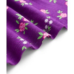 Babyhug Cotton Knit Half Sleeves Floral Printed Frock With Sling Bag & Headbands - Purple