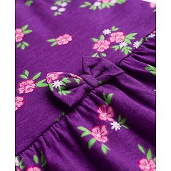 Babyhug Cotton Knit Half Sleeves Floral Printed Frock With Sling Bag & Headbands - Purple