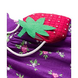 Babyhug Cotton Knit Half Sleeves Floral Printed Frock With Sling Bag & Headbands - Purple