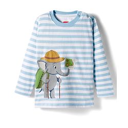 Babyhug Terry Knit Full Sleeves T-Shirt & Lounge Pant Set With Animal Print - Light Blue & Grey