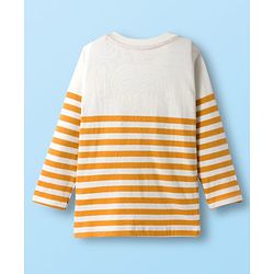 Babyhug Terry Knit Full Sleeves T-Shirt & Lounge Pant Set With Stripes & Animal Embroidery - Yellow