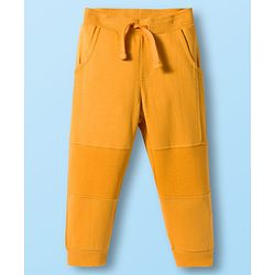 Babyhug Terry Knit Full Sleeves T-Shirt & Lounge Pant Set With Stripes & Animal Embroidery - Yellow