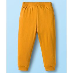 Babyhug Terry Knit Full Sleeves T-Shirt & Lounge Pant Set With Stripes & Animal Embroidery - Yellow