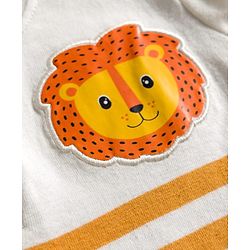 Babyhug Terry Knit Full Sleeves T-Shirt & Lounge Pant Set With Stripes & Animal Embroidery - Yellow
