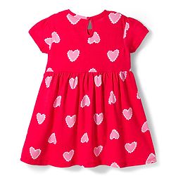 Babyhug Cotton Knit Half Sleeves Frock With Heart Print & Bow Applique - Red