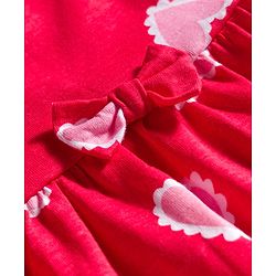 Babyhug Cotton Knit Half Sleeves Frock With Heart Print & Bow Applique - Red
