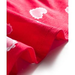 Babyhug Cotton Knit Half Sleeves Frock With Heart Print & Bow Applique - Red