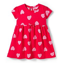 Babyhug Cotton Knit Half Sleeves Frock With Heart Print & Bow Applique - Red