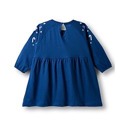Babyhug Cotton Knit Full Sleeves Frock With Floral Print - Navy Blue