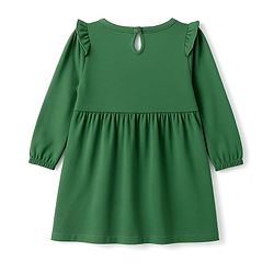 Babyhug Cotton Knit Full Sleeves Frock With Bow & Floral Applique - Green