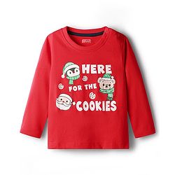 Babyhug Cotton Knit Full Sleeves Night Suit Set with Checks & Here For The Cookies  Print - Red