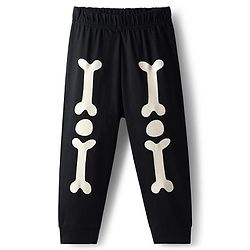 Babyhug Cotton Knit Full Sleeves Night Suit Set with Skeleton Print - Black