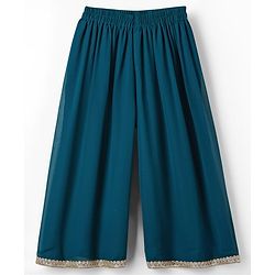 Babyhug Woven Three Fourth Sleeves Embroidered Kurti Palazzo Set with Dupatta & Sequin Detailing - Teal Blue