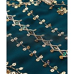 Babyhug Woven Three Fourth Sleeves Embroidered Kurti Palazzo Set with Dupatta & Sequin Detailing - Teal Blue