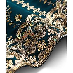 Babyhug Woven Three Fourth Sleeves Embroidered Kurti Palazzo Set with Dupatta & Sequin Detailing - Teal Blue