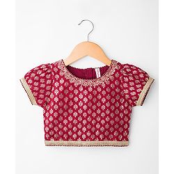 Babyhug Brocade Woven Half Sleeves Choli Lehenga with Dupatta & Floral Foil Print - Maroon