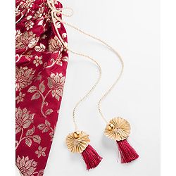 Babyhug Brocade Woven Half Sleeves Choli Lehenga with Dupatta & Floral Foil Print - Maroon