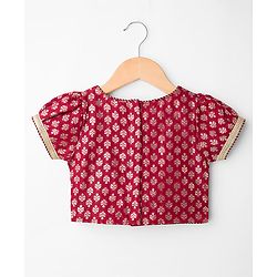 Babyhug Brocade Woven Half Sleeves Choli Lehenga with Dupatta & Floral Foil Print - Maroon