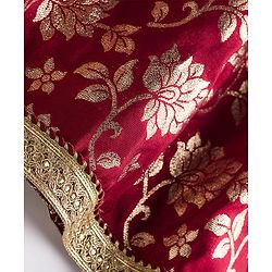 Babyhug Brocade Woven Half Sleeves Choli Lehenga with Dupatta & Floral Foil Print - Maroon