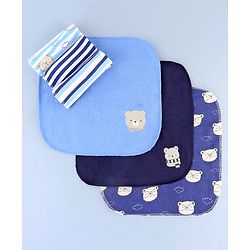 Babyhug Cotton Knit Wash Cloth with Bear Print Pack of 6 - Blue